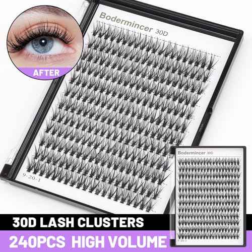 Bodermincer 7D/10D/20D/30D/40D/50D/60D/80D/100D Lash Cluster 240pcs D Curl Individual Cluster Eyelashes Fluffy false Eyelashes Extension Lash Cluster DIY at Home (30D-14mm)