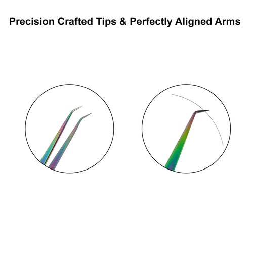 14cm Metaleks Eyelash Extension Tweezers Japanese Stainless Steel In Multi Titanium Coating 45° Angular Tip