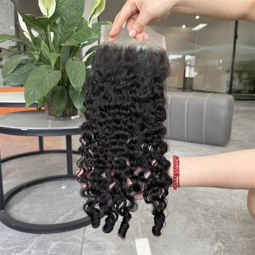 Lemoda 5x5 Closure Burmese Curly HD Transparent Lace Closure 12A Burmese Virgin Human Hair Closure Pre Plucked with Baby Hair Natural Black 16 Inch