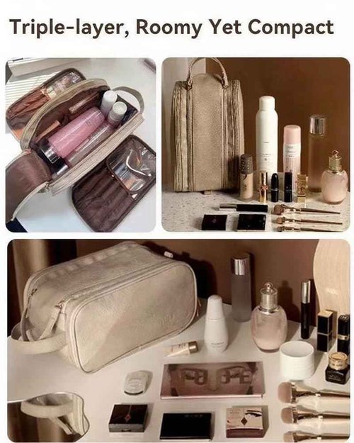 Hemompito Cosmetic Bag for Women, Large Makeup Bag with Multiple Compartments, Waterproof Makeup Pouch, Smooth Zippers, Easy to Clean, Built to Last for Home, Travel, Weekend Getaways