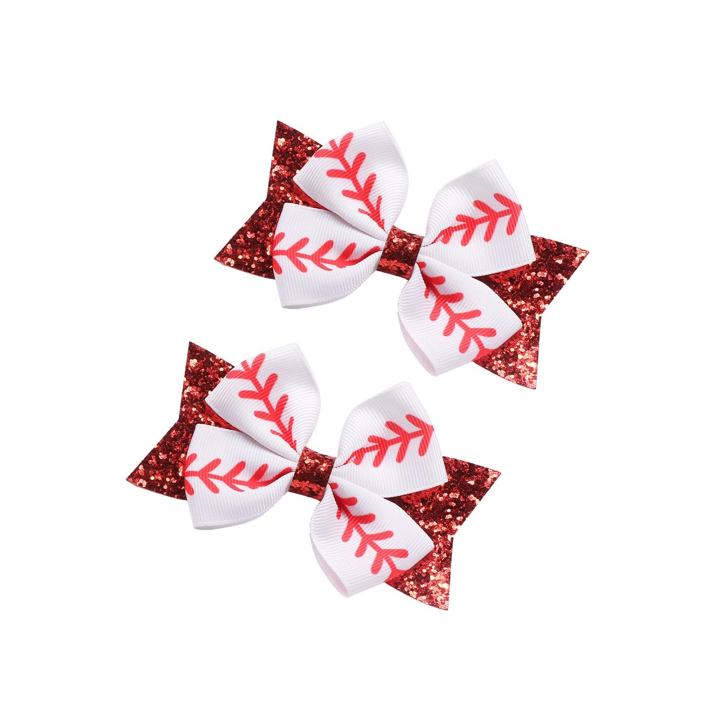 BBTDIN White Softball Hair Clips Bow (B2-Set 2 Pcs) - Hair Clip for Cheer Girls with Grosgrain Ribbon, Large 8 Inch Bow, 1.97 Inch Hair Ring, Fits 3-15 Year Old Kids & Teens