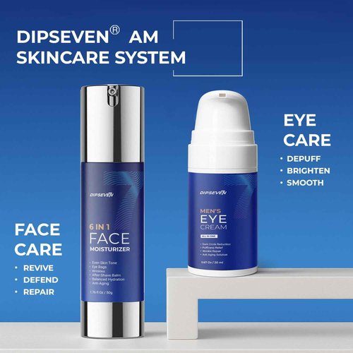 DIPSEVEN 6 in 1 Face Cream for Men: Anti-Aging Mens Moisturizer - Firming Peptide & Hyaluronic Acid & Squalane - Wrinkles Cream Crepy Skin Eye Bag Treatment 2PCS
