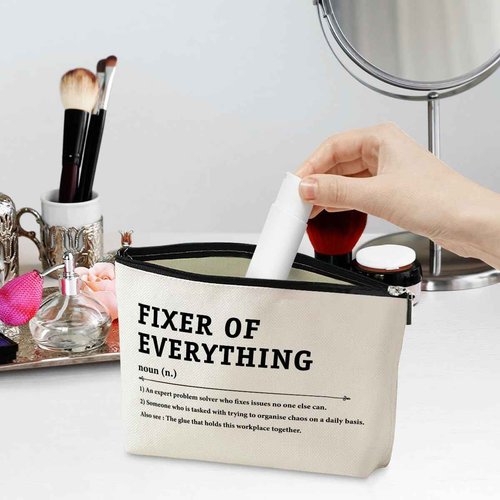 Fixer of Everything Noun Makeup Bag Appreciation Gifts Coworker Leaving Gifts Funny Office Supplies Office Gifts for Women Boss Colleagues Friend Birthday Christmas Boss Day Travel Toiletry Bag