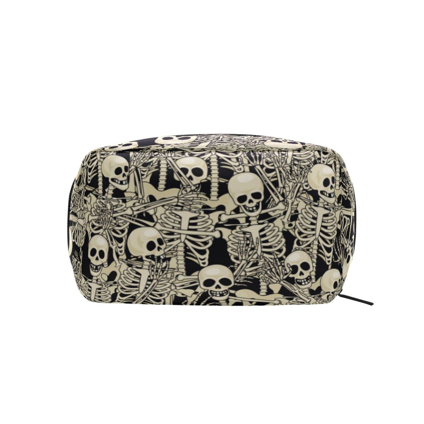 JHKKU Fun Skull Makeup Bag Portable Square Cosmetic Bag Black Zipper Storage Bag for Women Travel Toiletry Bag