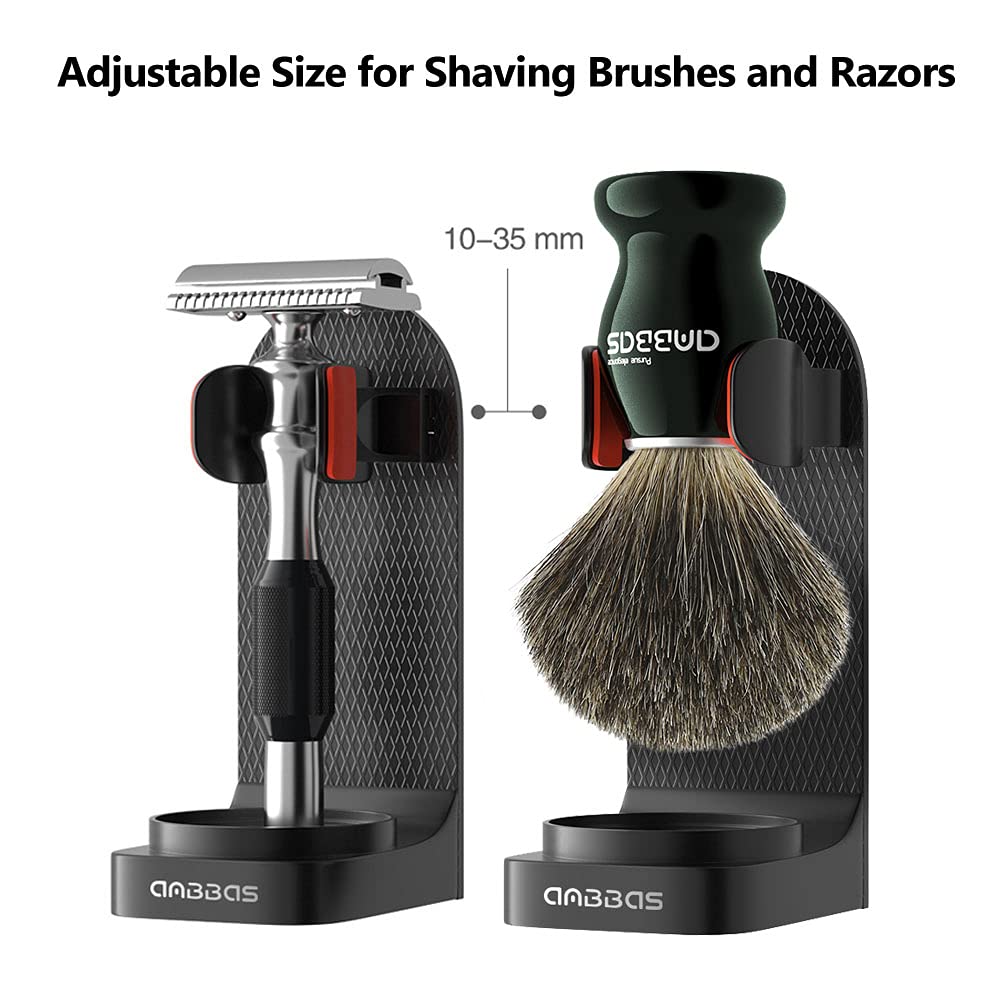 Anbbas Pure Badger Hair Shaving Brush and Bowl with Black ABS Wall Mounted Holders for Soap Bowl and Brush 4IN1 Shaving Set for Men Close Shave