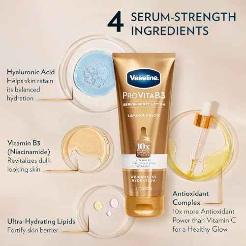 Vaseline Pro VitaB3 Serum Burst Lotion Luminous Glow Healthy, Glowing Skin, Lightweight 10x Antioxidant Power of Vitamin C with Vitamin B3, Hyaluronic Acid & Vitamin E, 7.5 Fl Oz