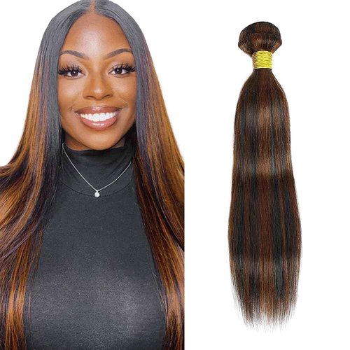 Highlight Bundles P1B30 Straight Human Hair Bundle Ombre Brown Organique Breezy 1 Bundle 18 Inch Two Tone Black Mixed With Color 30 Bundles Hair Extensions