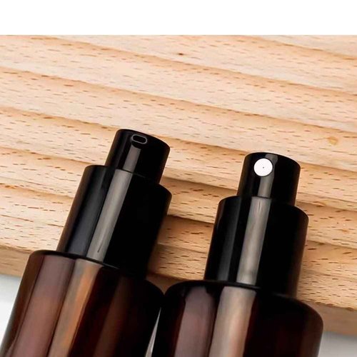 TOPWEL 2PCS 120ml/4oz Empty Refillable Amber Glass Lotion Pump Press Bottles Soap Dispensers Containers Jars with Black Cap for Foundation Cream Makeup Removel Oil Shampoo (Pack of 2)