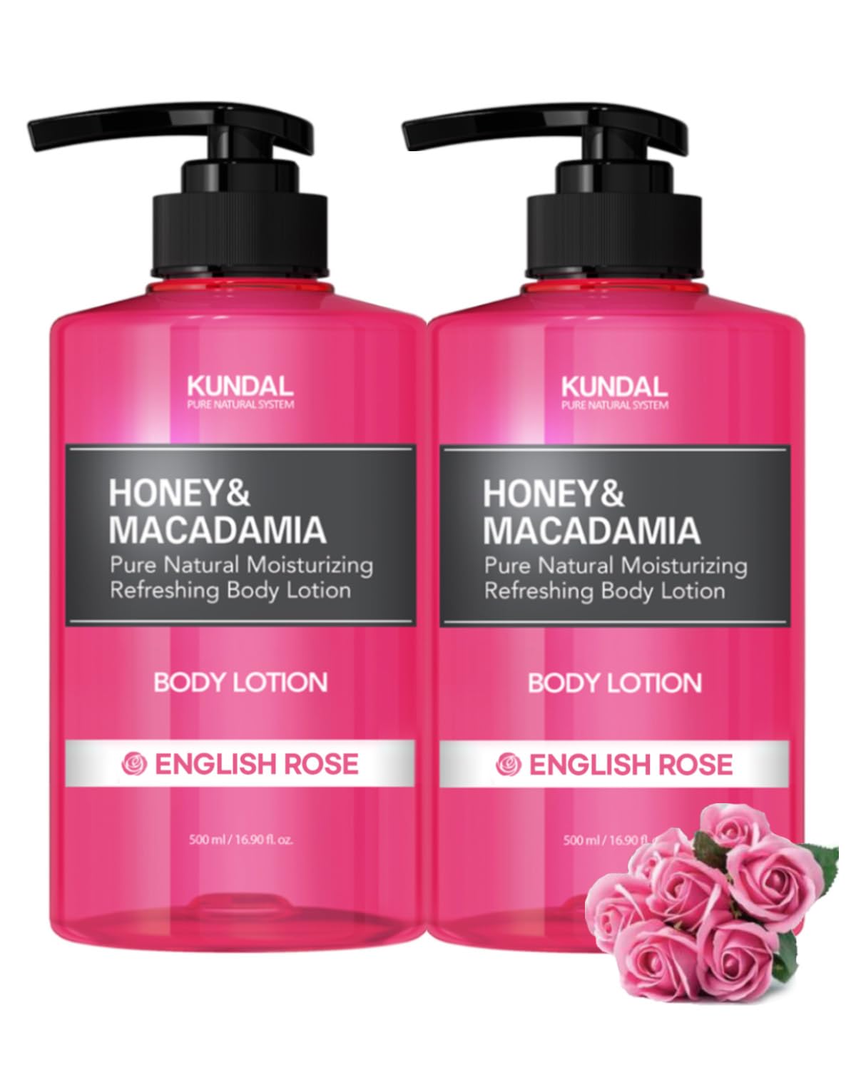 Kundal Nature Body Lotion [English Rose Scent] Moisturizer with 82% Aloe Vera/Deep Hydration for Dry Skin/Organic Formular Sensitive Skin Friendly 1,000ml (16.9 Fl Oz x 2ea/set)