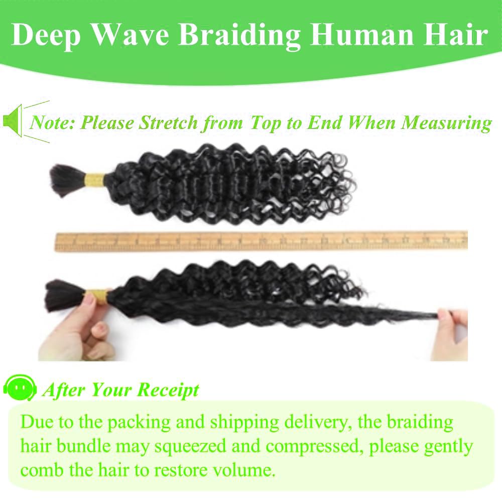 50g Human Braiding Hair Deep Wave 20inch Ombre Braiding Hair 1 Bundles/Pack Curly Bulk Human Hair for Braiding Wet and Wavy No Weft 350 Human Braiding Hair for Micro Braids