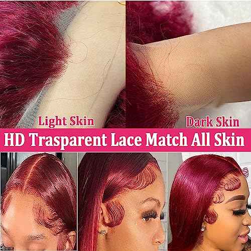 Burgundy Lace Front Wig - 180% Density, 13x4, Body Wave, Baby Hair - 24 Inch Human Hair HD Lace Wig Pre Plucked