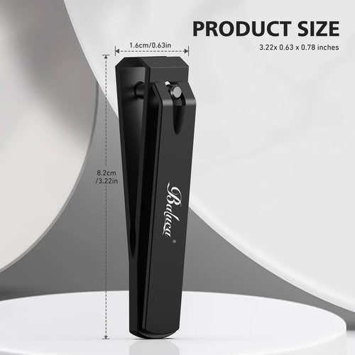 BALUCA Ergonomic Nail Clipper for Seniors - Straight Toenail Clipper for Thick Toenails and Fingernails, Long Handle Nail Clippers with Catcher, Precision Nail Trimmer for Men and Women - Black
