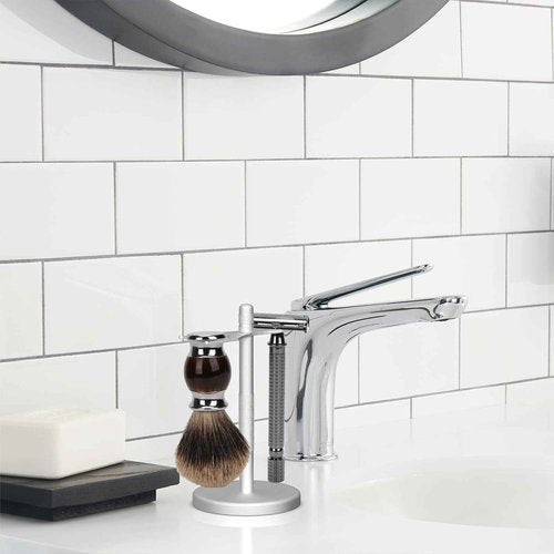 Linkidea Quick Drying Safety Razor Stand, Bathroom Organizer Compatible with Vikings Blade Chieftain, Merkur 34C/38C, Rockwell 6S/6C, Henson AL13, Shaving Accessories Holder (Silver)