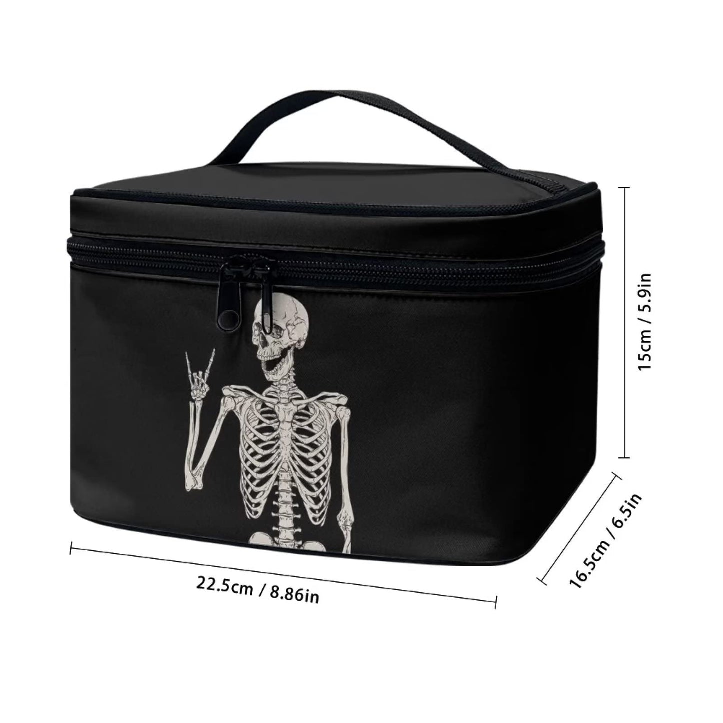 Biyejit Funny Skull Skeleton Makeup Bag Large Travel Cosmetic Bag Zipper Cosmetic Pouch Protable Toiletry Bag Travel Accessories