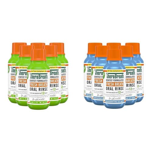 TheraBreath Dentist Formulated Fresh Breath Oral Rinse, Mild Mint & ICY Mint, 3 Fl Oz (Packs of 6)