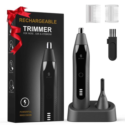 Selouj Ear and Nose Hair Trimmer for Men, 2025 Professional Painless USB Rechargeable Eyebrow & Facial Electric Hair Trimmer for Men Women, Powerful Motor, Dual Edge Blades, IPX7 Waterproof, Cool Gray