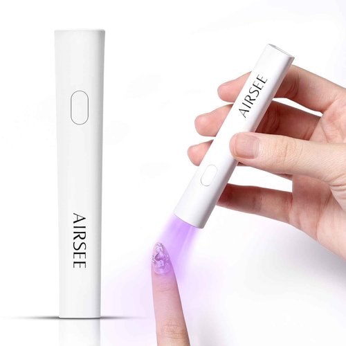 AIRSEE Mini Handheld UV Light for Gel Nails,Portable Rechargeable Nail Lamps,2 Timers for Fast Nail Extension,Rhinestone Glue Decoration,Gel Nail Strips at Home,Travel(White)
