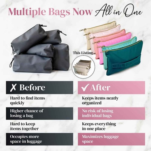 BOBBIE BAGS Accordion Makeup Bag, Travel Makeup Bag with 6 Compartments, Large Capacity Cosmetic Bags for Women, Toiletry Bag for Women, Makeup Organizer, Zipper Pouch Preppy Stuff