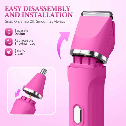 HOHOLE 5-in-1 Bikini Trimmer for Women, IPX7 Waterproof Electric Razors Shaver, Cordless Body Hair Trimmer, Facial & Pubic Hair Removal, Ceramic Blade (Magenta)