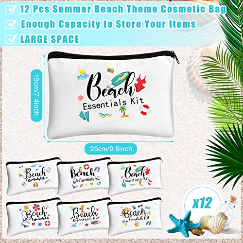 Chunful 12 Pcs Beach Makeup Bag Summer Beach Themes Cosmetic Bag Bulk Portable Essentials Kit Survival Kit Bag Flamingo Palm Leaves Cosmetic Pouch with Zipper for Women Travel Accessories (Beach)