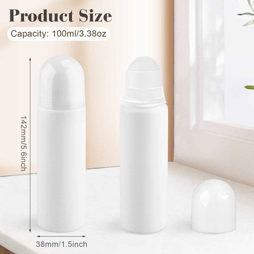 Mirrline 10 Pcs 100ml/3.38oz Roll On Bottles White Plastic Roller Bottle Refillable Deodorant Containers with Roller Balls for Essential Oil Perfume Balms