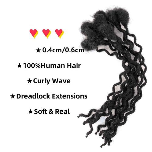 12 inch 10 Strands Curly Loc Extensions Human Hair, 0.6cm Width 100% Human Hair Dreadlock Extensions for Men/Women, Can be Dyed Soft Dreads Extensions