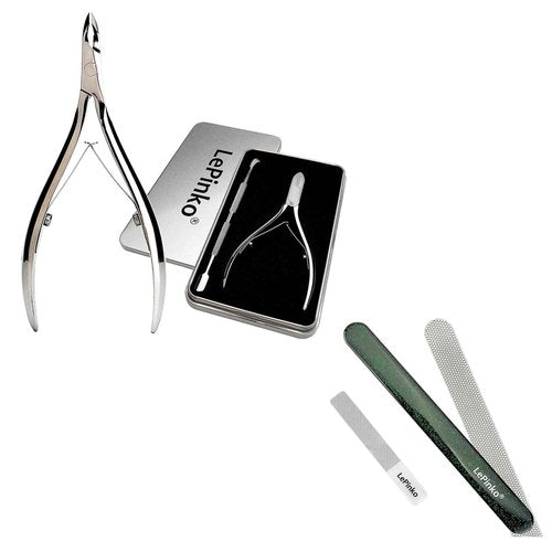 LePinko Salon-Quality Cuticle Trimmer with Cuticle Pusher and Nail File and Buffer Bundle Set