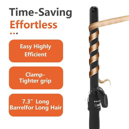 Huvcy 1 Inch Curling Iron - Ceramic Curling Iron, Fast Heat Function LCD Display 180°F-450°F Adjustable, Long Lasting Beach Waves, Dual Voltage Curler, Heat Resistant,Black