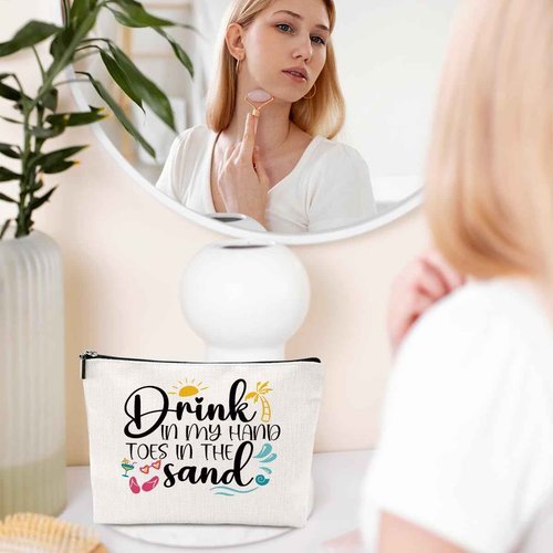 NGZS Funny Beach Gifts for Women Cosmetic Bag Vacation Beach Themed Gift for Lovers Bestie Makeup Bag Girls Trip Gifts Travel Stuff Necessities Birthday Christmas Graduation Friendship