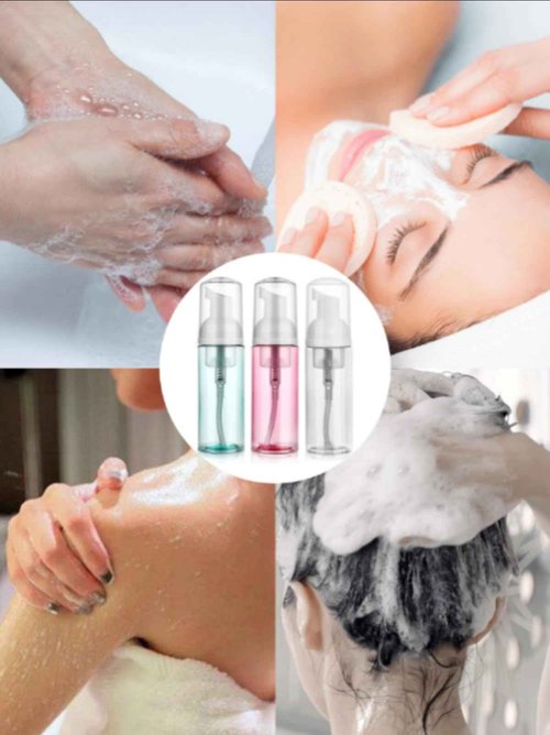 3 Pack Foam Pump Bottle Travel 60 ml/2 oz Small Size Mousse Foaming Soap Dispenser, Clear Plastic Foam Soap Dispenser Mini Empty Refillable Pump Containers(Mixed Color)