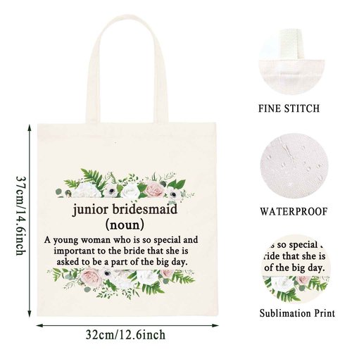 WCGXKO Junior Bridesmaid Gift Maid of Honor Proposal Gift Wedding Day Zipper Pouch Makeup Bag For Bridesmaid (Junior Bridesmaid tote)