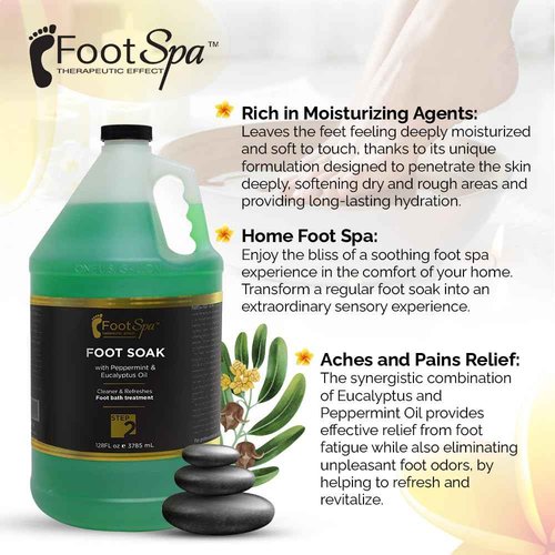 FOOT SPA - Foot Soak - Cleanses, Softens, and Refreshes - Made With Eucalyptus & Peppermint Oil - 128 Oz Gallon - Bulk, Refill Gallon