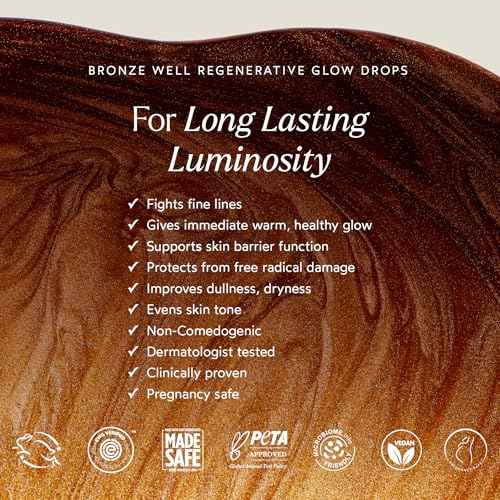 True Botanicals Bronze Well Regenerative Glow Drops | Naturally Bronzing | Moisturize Skin & Add a Slight Glow | All Skin Types | Dermatologist Tested, All Natural, Vegan | 1 fl oz | 30 ml