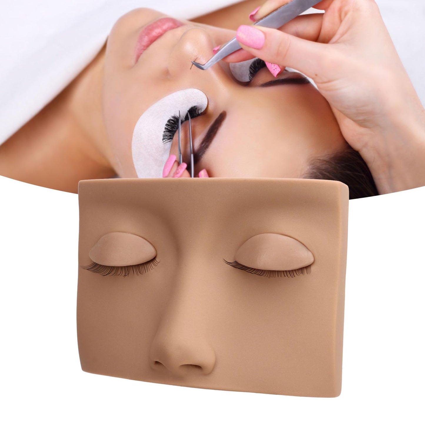 Lash Mannequin Head, Removable Silicone Replacement Eyelash Mannequin Head, Lash Extension Training Practice Head Eye Lash Extension for Lash Practice Makeup Eyelash Extensions (Light Brown)