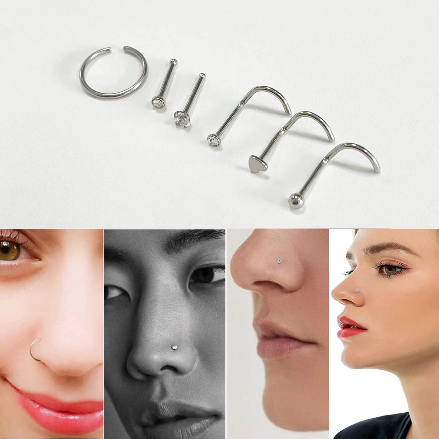 Disposable Self Nose Piercing Kit Stainless Steel Nose Piercing Gun With Nose Rings (Black)