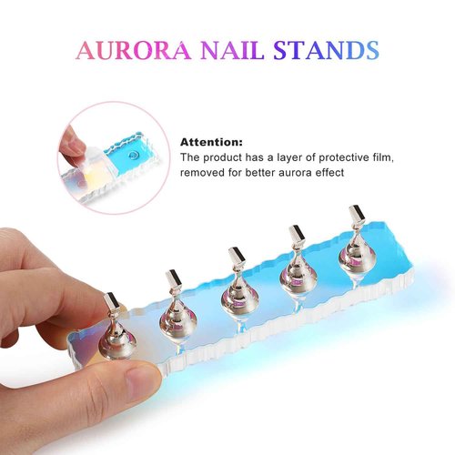 Narsikar 2 Set Nail Stands, Nail Holder for Painting Nails, Acrylic Nail Stand for Press on Nails Display Stand with Adhesive Putty Practice Nail Art Tools for Salons (Silver)