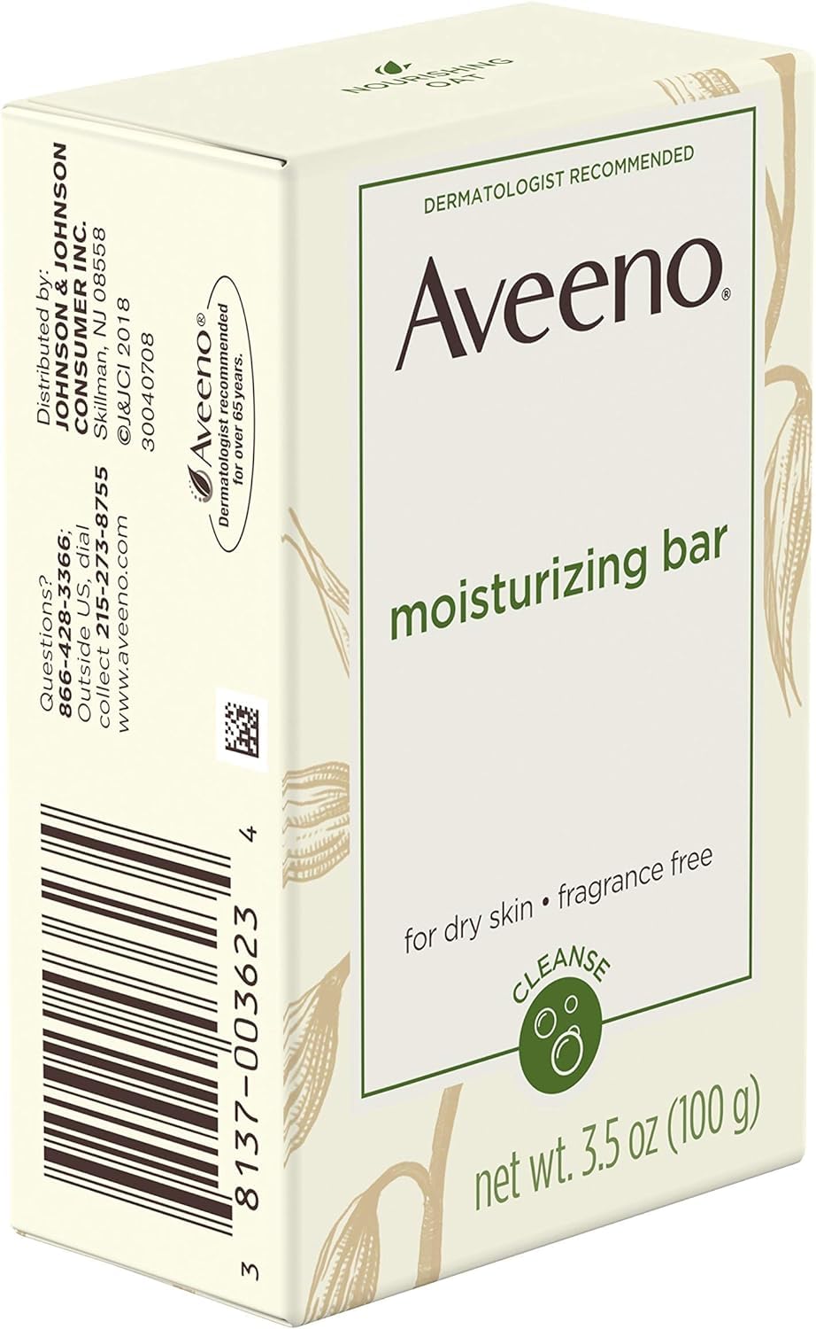 Aveeno Gentle Moisturizing Bar Facial Cleanser with Nourishing Oat for Dry Skin, Fragrance-free, Dye-Free, & Soap-Free, 3.5 oz (Pack of 6)