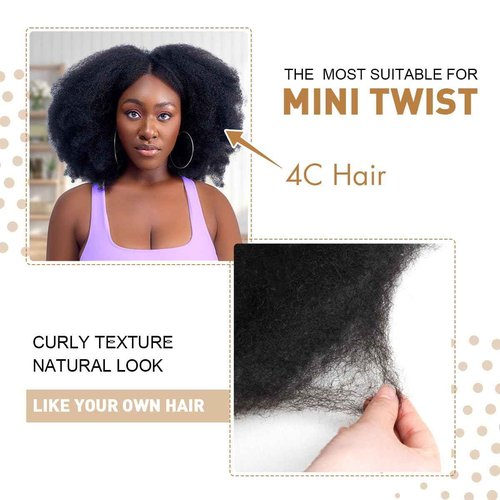 Vecago Afro Kinkys Bulk Human Hair, 4c Curly Hair for Permanent Sister Locs/Mini Twists/Braids/Repair Can Dye and Bleach(14 inch),Black