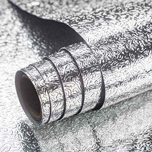 16"x354" Silver Contact Paper Metallic Look kitchen Backsplash Peel and Stick Wallpaper Oil Proof Waterproof Aluminum Foil Wall Sticker Adhesive Paper for Cabinets Shelf Liner Removable Heat Resistant