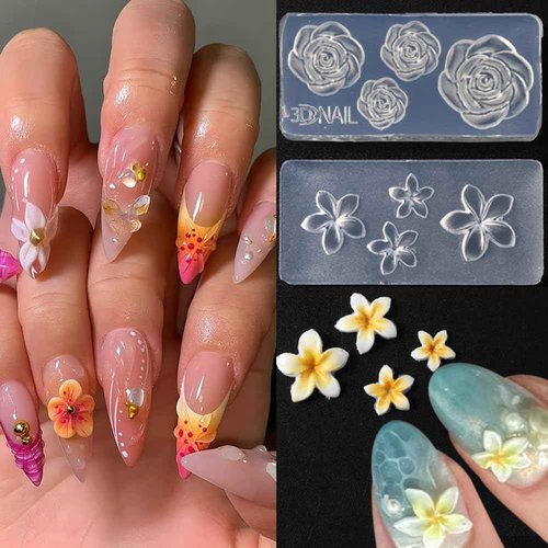 4pcs Silicone Nail Molds Small Flower Mould 3D Gel Nail Art Carving Templates Spring Summer Floral Manicure Tools