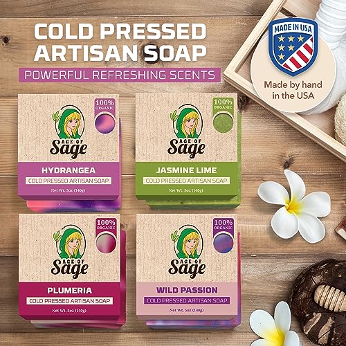 Natural Bar Soap for Men and Women - Vegan Bath Soap Bars Gift Set - Handmade Cold Process Artisan Soap with Essential Oil, Aromatic All Moisturizing Wash Soaps, Fragrant Secret Scent by Age of Sage (4 Pack)