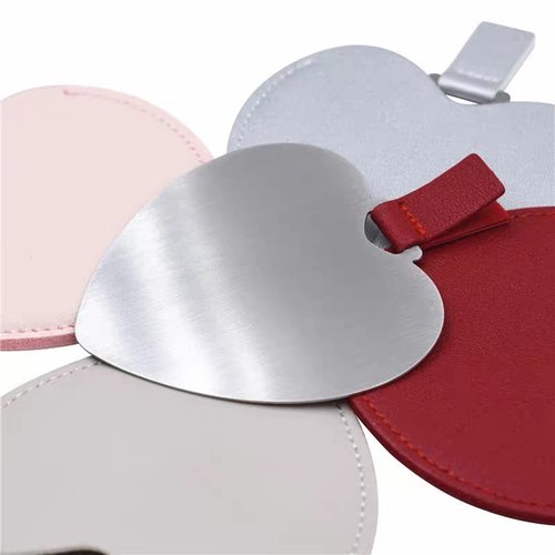 Incauca 2Pcs Stainless Steel Mini Purse Mirror with PU Leather Cover, Heart Shaped Compact Pocket Mirror, Cute Small Travel Makeup Mirror, Unbreakable Portable Mirror for Women Girls (Silver)