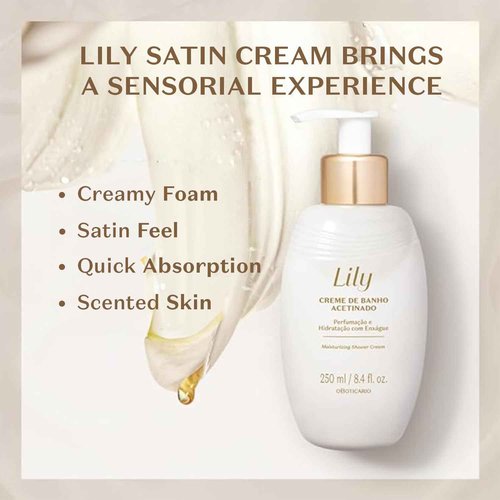 O Boticário Lily Satin Cream Cleanser, Moisturizing Bath Time with Hydration and Luxurious Fragrance, 8.4 Ounce (250ml)