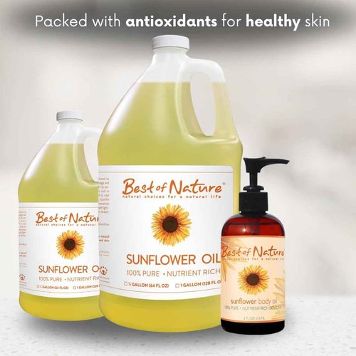 Best of Nature 100% Pure Sunflower Massage Oil, Lightweight Deep Moisturizing Unscented Oil for Skin, Body & Massage, Nourishing Hydration for Hair & Face, 1 Gallon (128 fl oz)