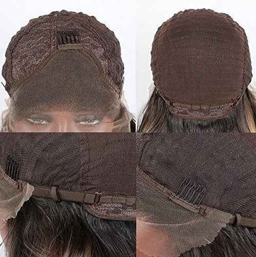 Xiweiya Wig Long Red Brown Wig with Blonde Synthetic Lace Front Wig Hightlight Long Soft Wig Silky Straight Hair Replacement Wig for Women, Drag Queen Makeup 24 inch