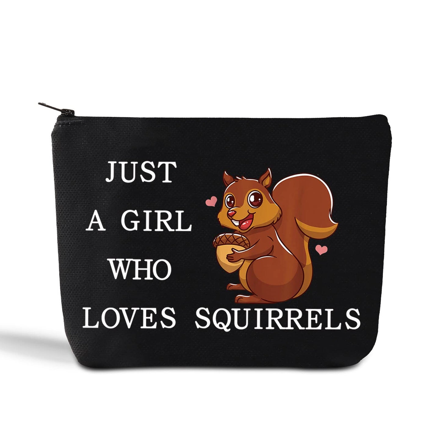 LEVLO Funny Squirrel Cosmetic Bag Animal Lover Gift Just A Girl Who Loves Squirrels Makeup Zipper Pouch Bag Squirrel Lover Gift (Loves Squirrels Black)