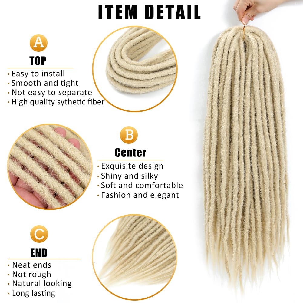 Aguacor Straight Dreadlocks Synthetic Double Ended Dreadlock Extensions 24inches 5 Strands Width 1.2cm Soft DE Blonde Dreadlock Extensions for Women (5 Strands, 613#)