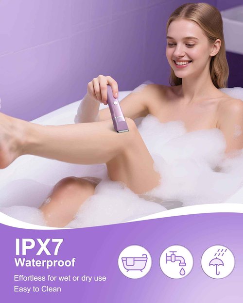 Electric Razors for Women 2 in 1 Bikini Trimmer for Women Cordless Dry/Wet Use Electric Shaver for Pubic Hair, Armpit, Facail Hair Removal, Waterproof Pearl Purple