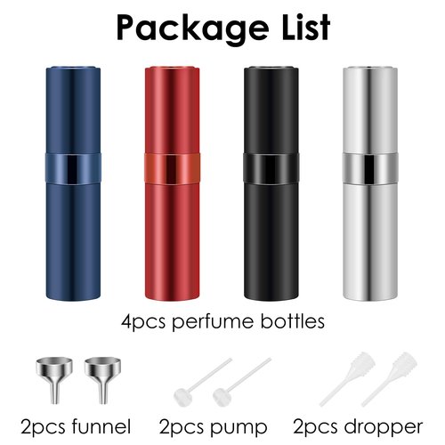 Saiveina 8ml Travel Atomizer Bottles, Refillable Mini Fragrance Bottles, Empty Cologne Sprayer, Pocket Perfume Dispenser (4 Pack)