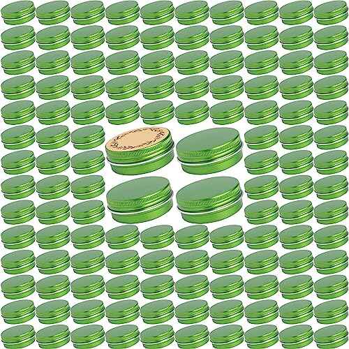 270pcs 1 oz / 30ml Bulk Packaging Screw Top Aluminum Tin Jar with Screw Lid and Blank Labels (Green)
